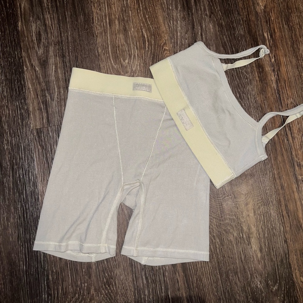 SKIMS TALC bralette and sleep boxers set